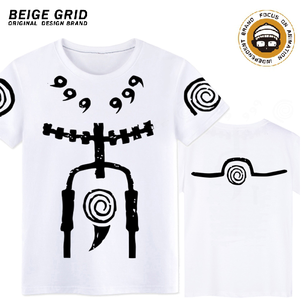米格良印 火影忍者漩涡鸣人九尾模式T恤 人柱力 勾玉短袖可定制包