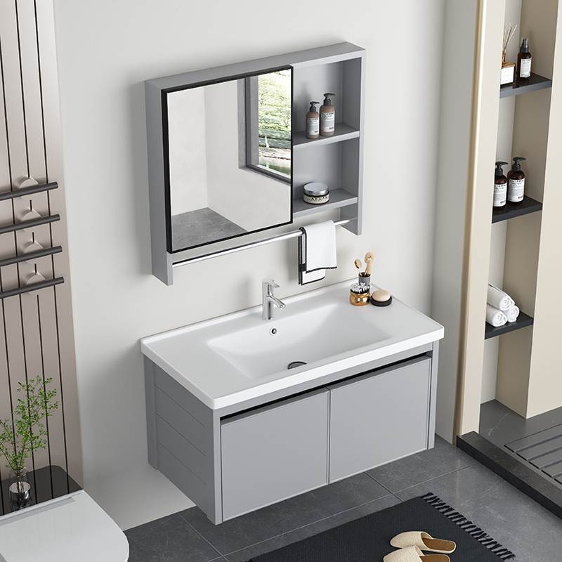新款太空铝合金浴室柜组合卫生间洗手盆柜卫浴洗脸池柜台盆一体洗