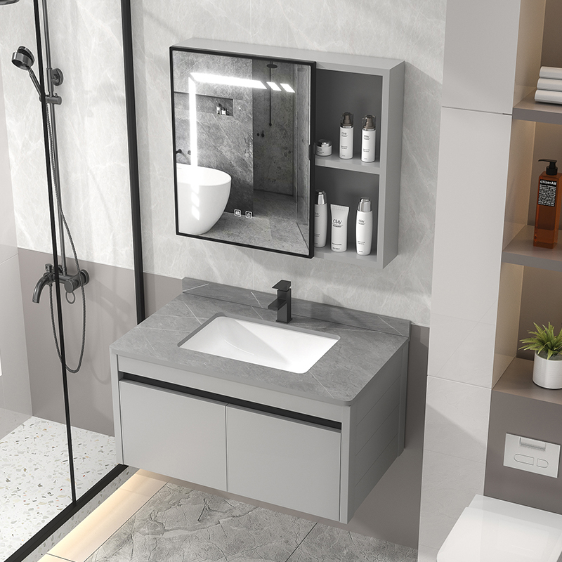 智能岩板太空铝浴室柜组合卫生间洗漱台面盆窄边小户型壁挂式台盆