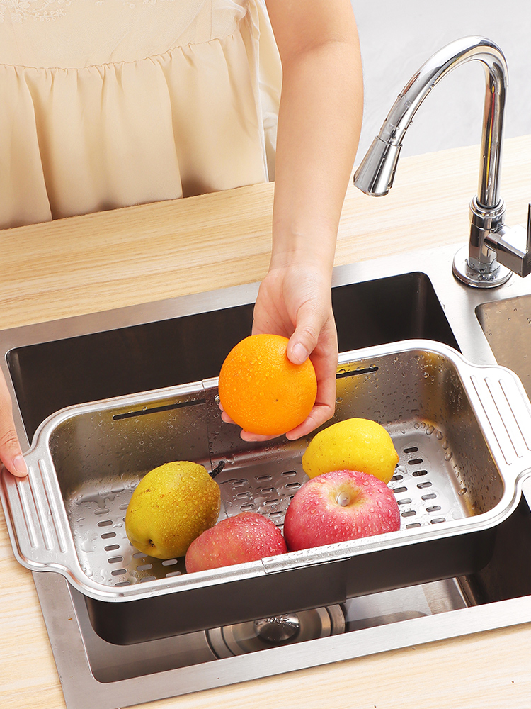 伸缩水槽沥水篮304不锈钢厨房洗碗槽洗菜盆水池碗盘筷收纳置物架