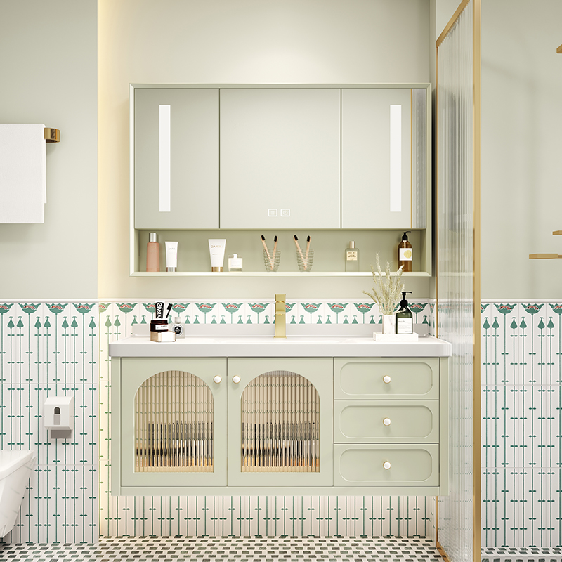 新客减奶油风浴室柜陶瓷一体盆卫生间洗漱台洗手盆柜组合洗脸盆柜