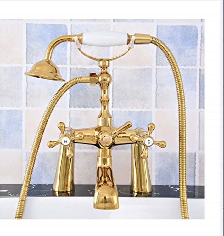 喷浴缸式淋浴花洒浴缸水龙头水晶铜金色欧式龙头贵妃电话机坐手边