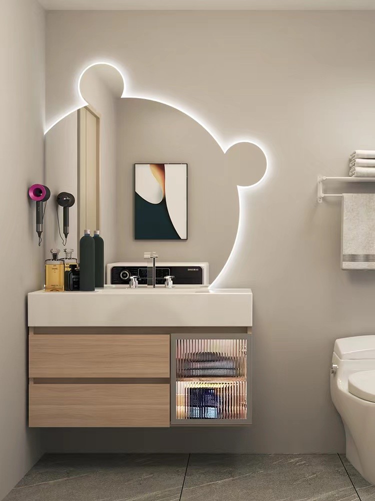 北欧实木浴室柜组合现代简约轻奢一体卫生间智能洗脸洗手盆洗漱台