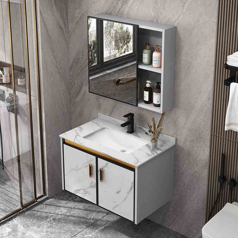 太空铝浴室柜组合挂墙式洗脸盆卫生间一体陶瓷岩板洗手台盆洗漱台