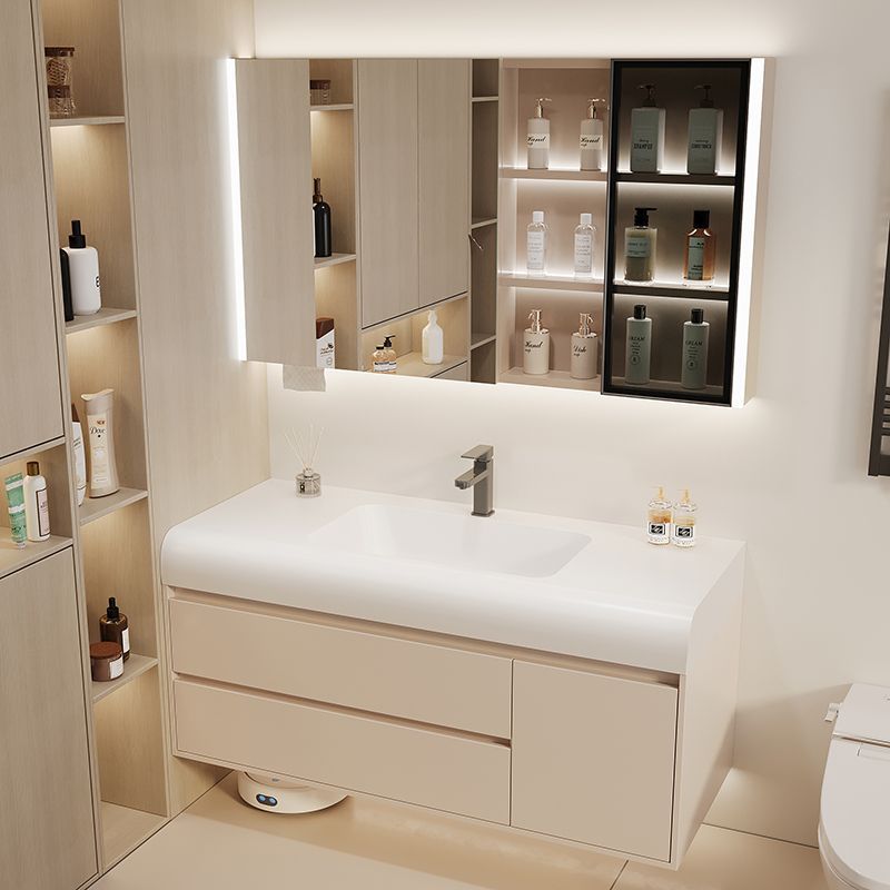 奶油风圆角浴室柜组合轻奢智能镜一体盆洗漱台洗手池洗面盆卫生间