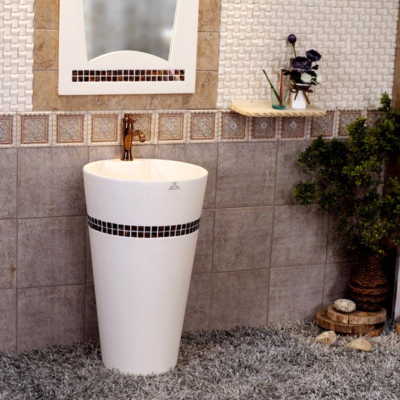 Meaka/茗嘉 欧式卫生间锥形一体式洗脸盆人造石金属立柱洗手池