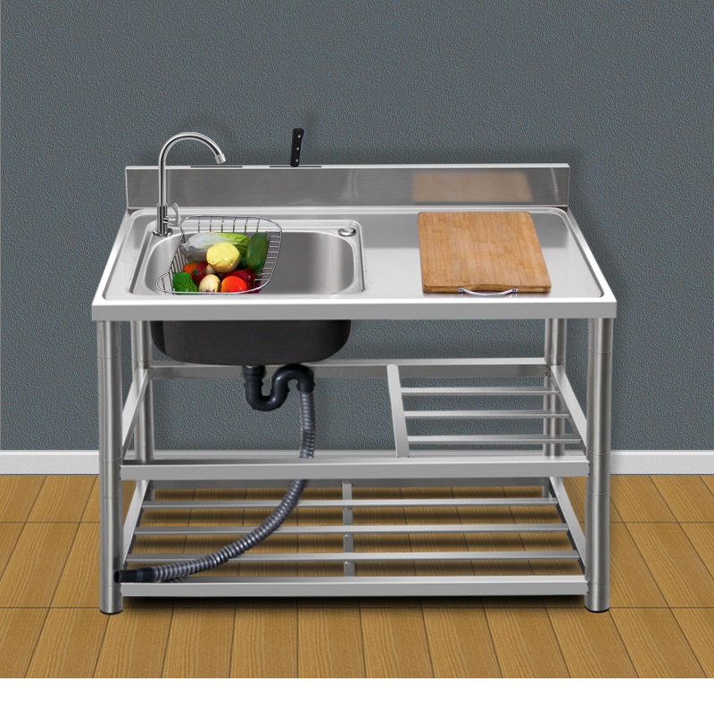 推荐304不锈钢水槽台面一体带支架洗菜盆厨房洗碗水池单槽双槽洗