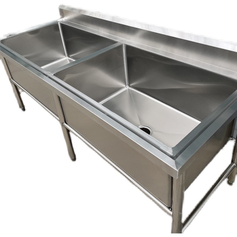 速发商用厨房水槽不锈钢定制带支架双槽304洗菜解冻洗碗加大食堂