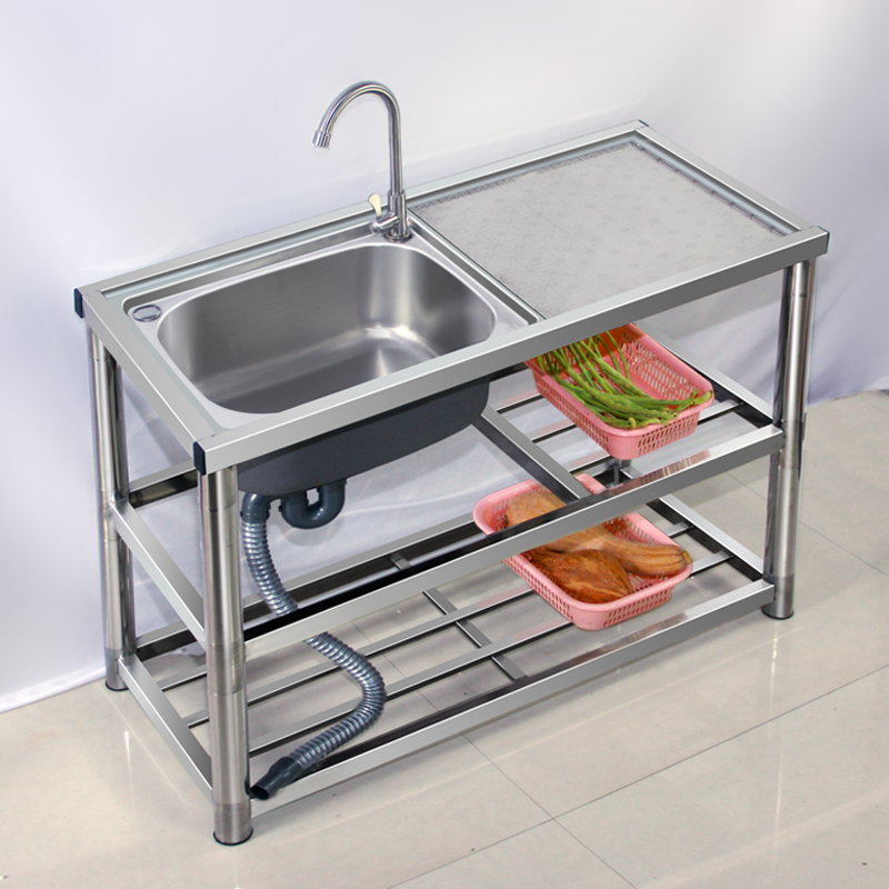 厨房水槽单槽 不锈钢单槽洗菜z盆洗碗池家用水池带支架可砍骨平台