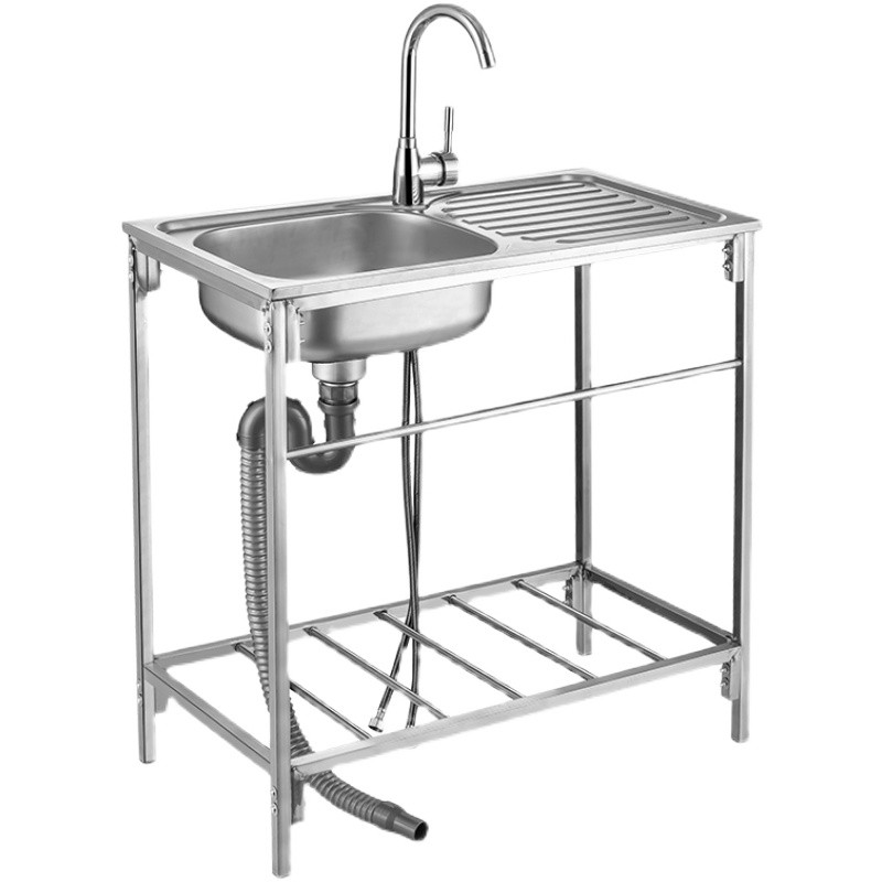 推荐不锈钢水槽单水池台面带平台一体式家用洗碗洗菜带支架厨房洗