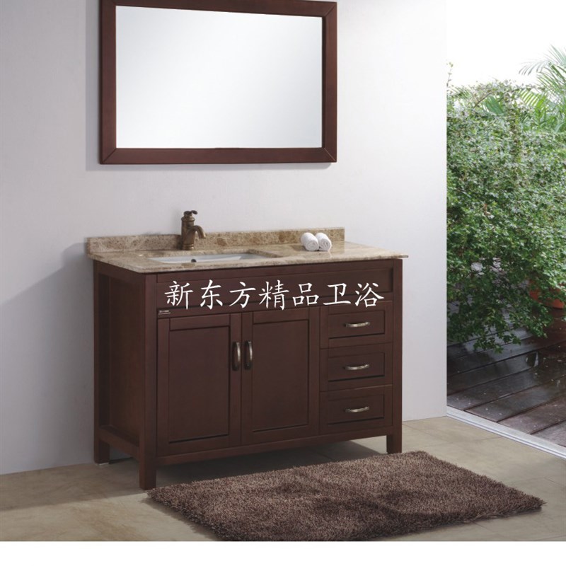 新品美式橡木浴室柜组合实木浴柜洗脸盆柜组合洗手盆柜组合DF766