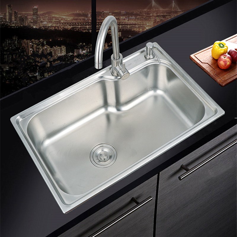 速发厨房洗菜盆单槽304不锈钢水槽洗碗池淘菜盆一体加厚洗手水池