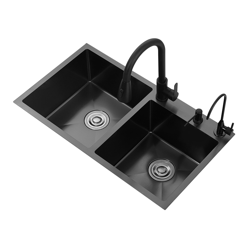 推荐黑色纳米304不锈钢加厚厨房水槽台上洗菜池台下洗碗盆双槽台