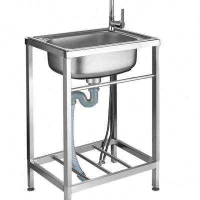 速发304钢厨房不锈钢水槽单水槽洗菜盆简易水池带支架家用洗菜池