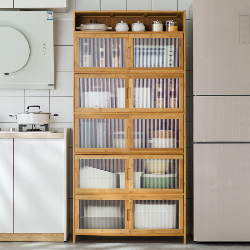 厨房置物架落地多层收纳架餐边柜带门多功能橱柜碗碟厨具储物柜子