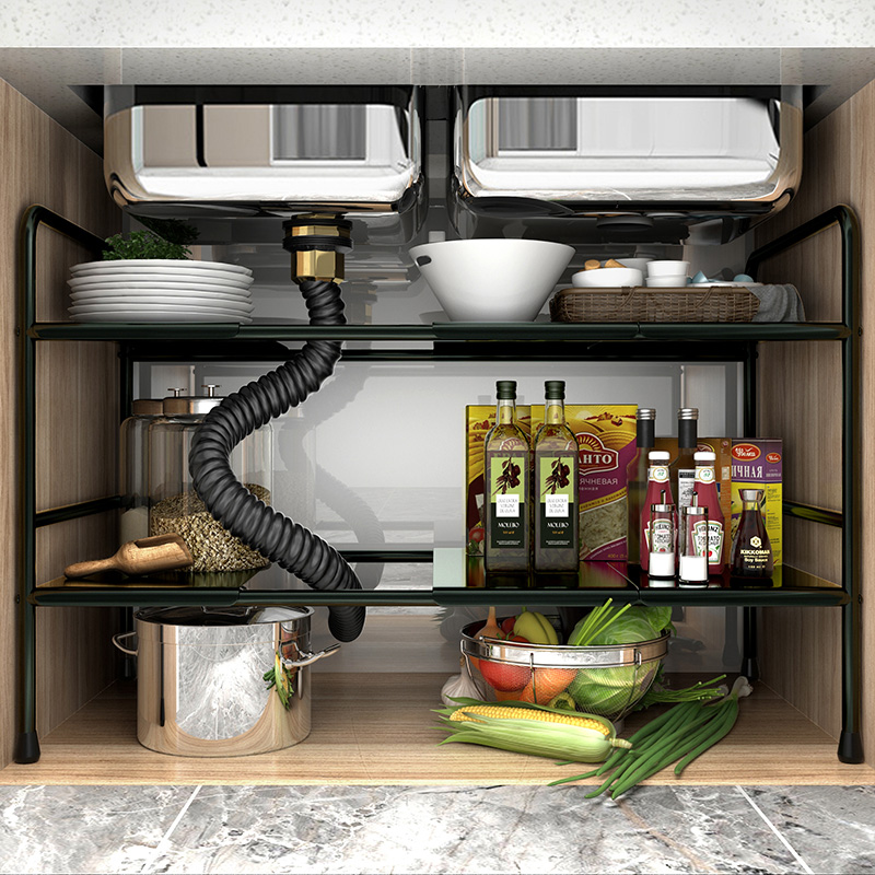 厨房下水槽置物架可伸缩整体橱柜分层多功能下水道柜子T收纳层架