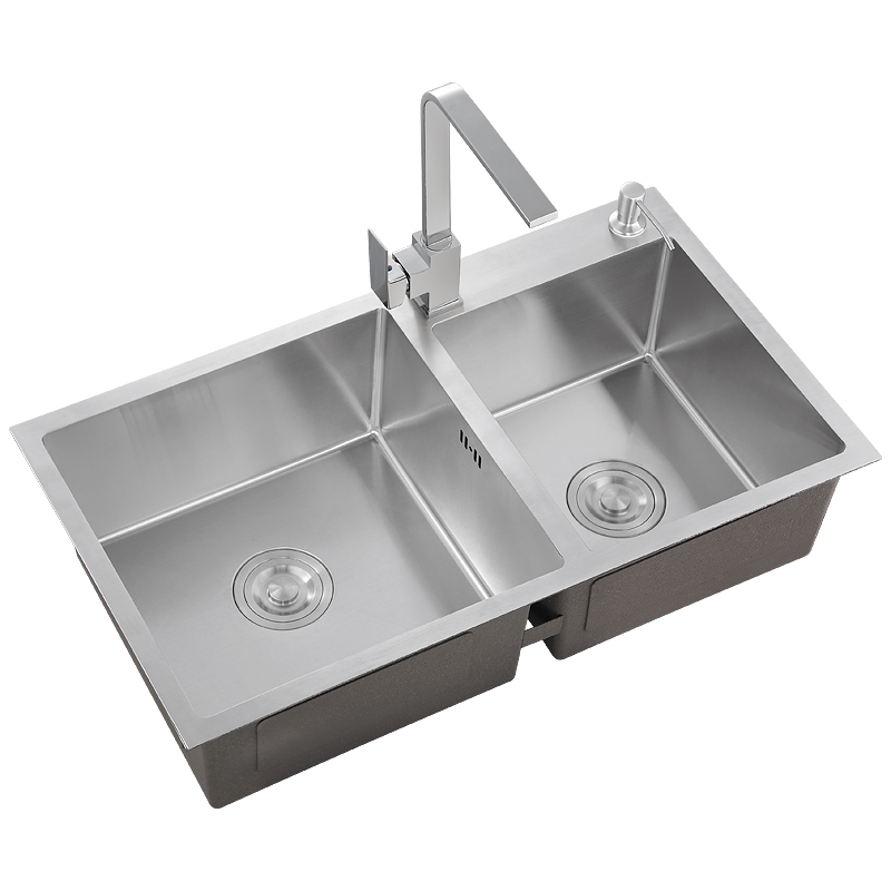 加厚手工水槽双水k槽304不锈钢大单水槽厨房洗菜盆洗碗池套餐桌上