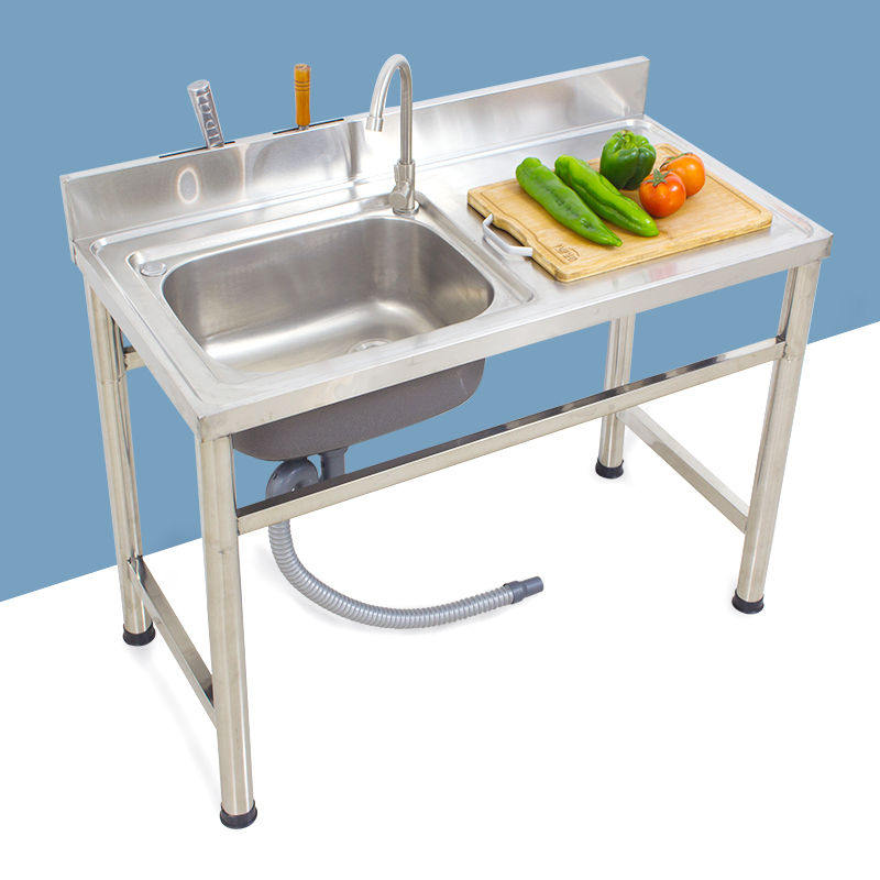 极速不锈钢水槽带洗菜盆一体台面304厨房单槽简易加厚支架洗碗双