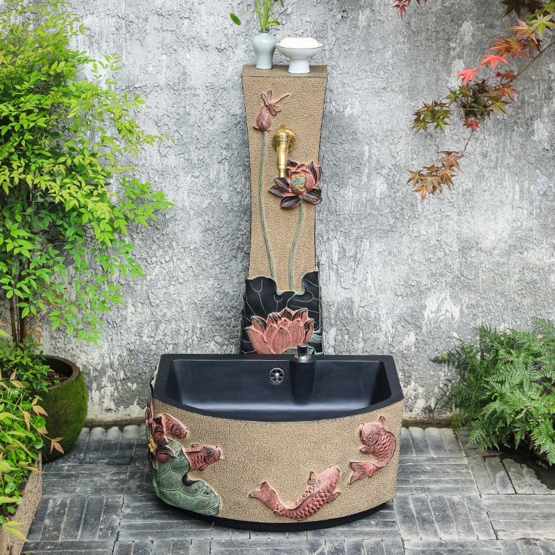 新中式立式水龙头户外庭院拖把池别墅花园立柱P防冻裂落地水栓浇