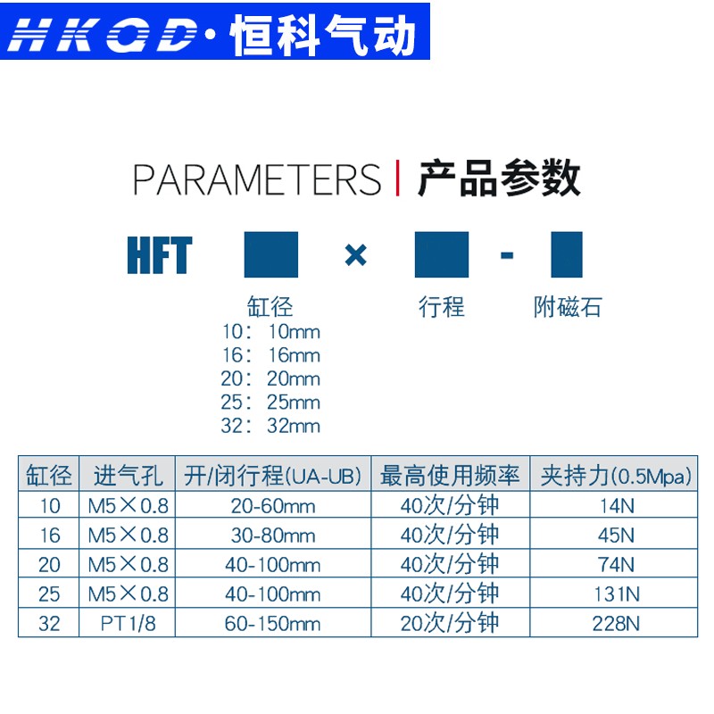 HFT10/16/20/25/32-20/30/40S/60S/80S阔型夹爪手指气缸亚德客型