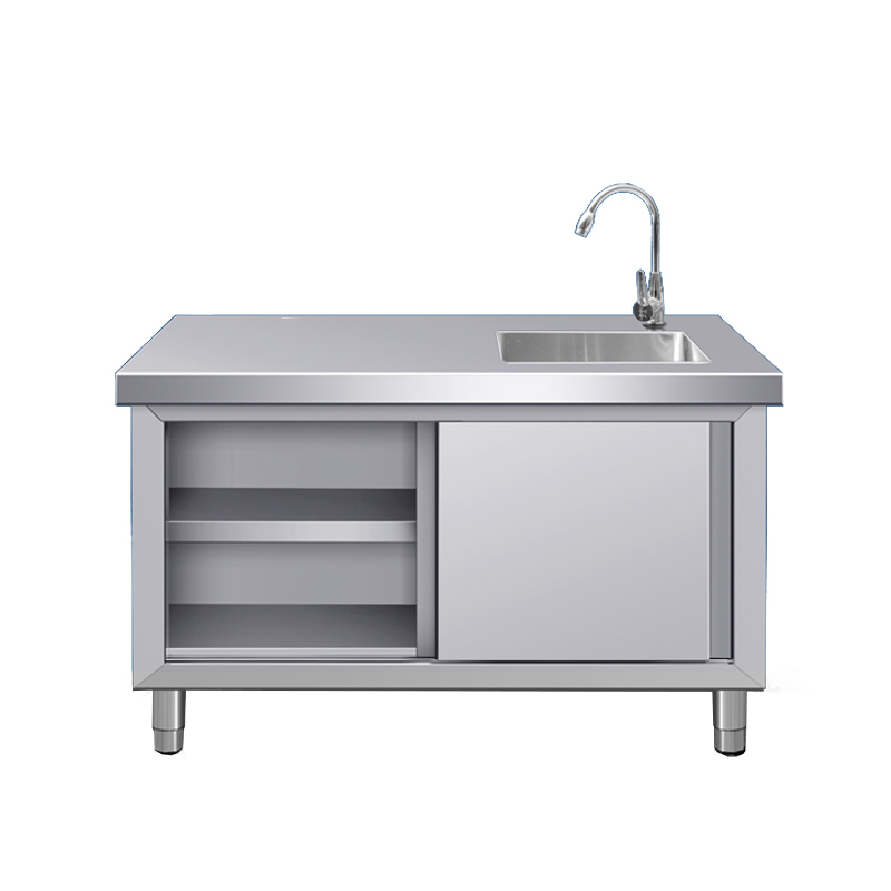 推荐不锈钢拉门工作台带水池水槽一体灶台柜饭店商用家用厨房操作