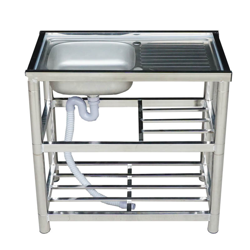 速发不锈钢一体成型水槽单槽洗菜盆洗碗池简易水池带支架平台水槽