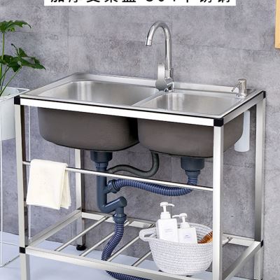 推荐简易水槽洗菜盆双槽家用厨房304加厚不锈钢支架洗碗槽池带架