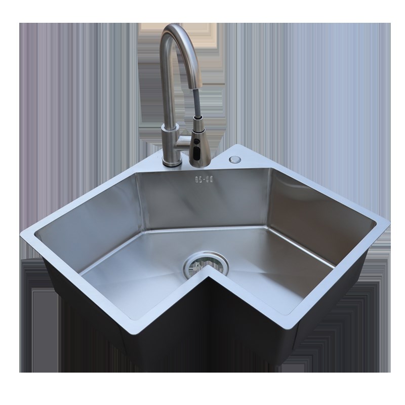 网红厨房转角异形水槽L型拐角水池大单槽304不锈钢定制定做洗碗洗