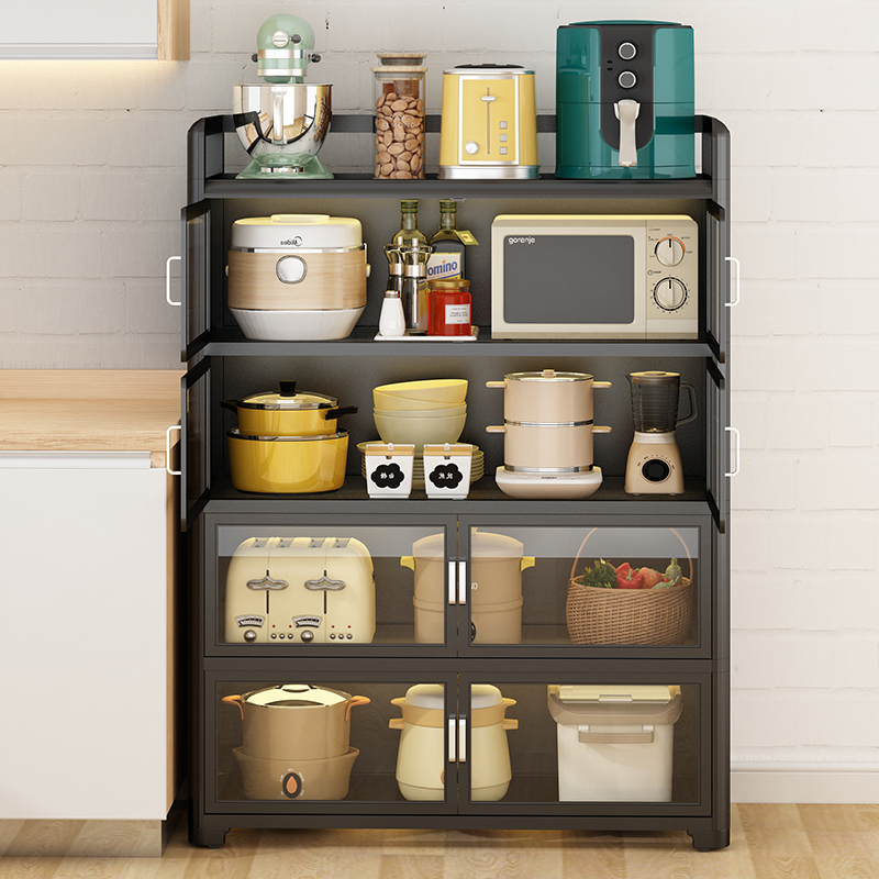 碗柜家用厨房置物架落地多层带门多功能分层靠墙储物收纳餐边柜子