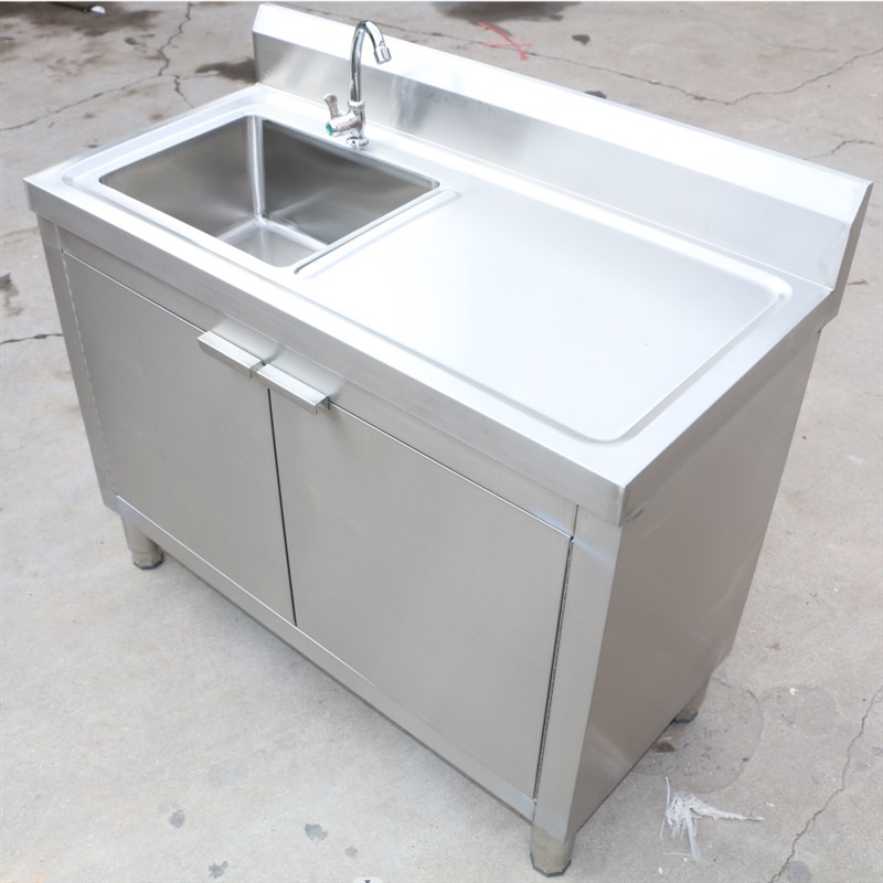 推荐304不锈钢水池单双水槽柜式落地一体池洗碗池带平台柜子池洗
