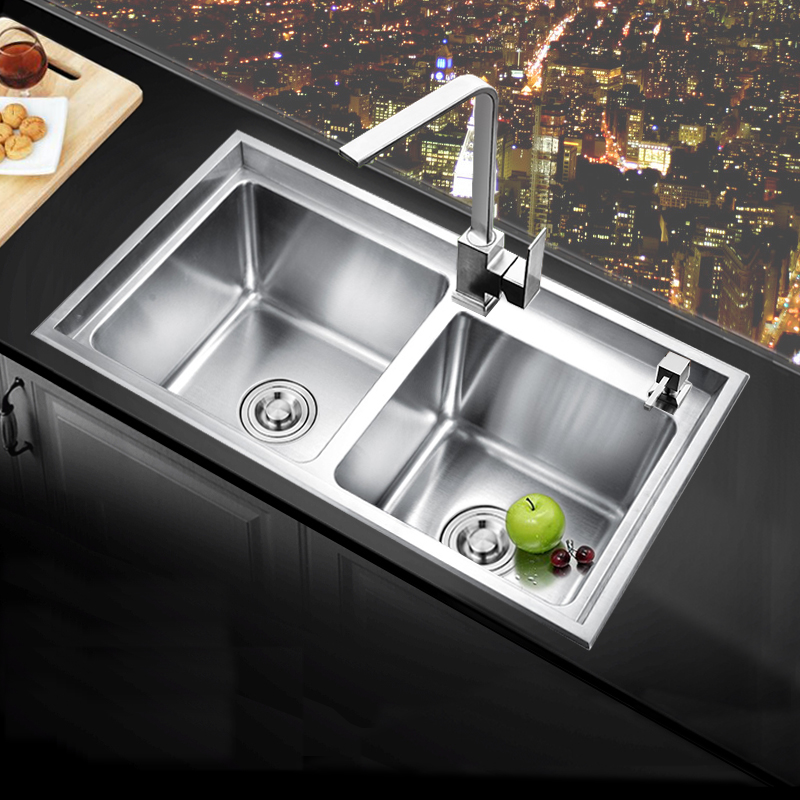 推荐6mm加厚水池厨房双水槽304不锈钢洗碗槽大水斗洗菜盆手工水槽