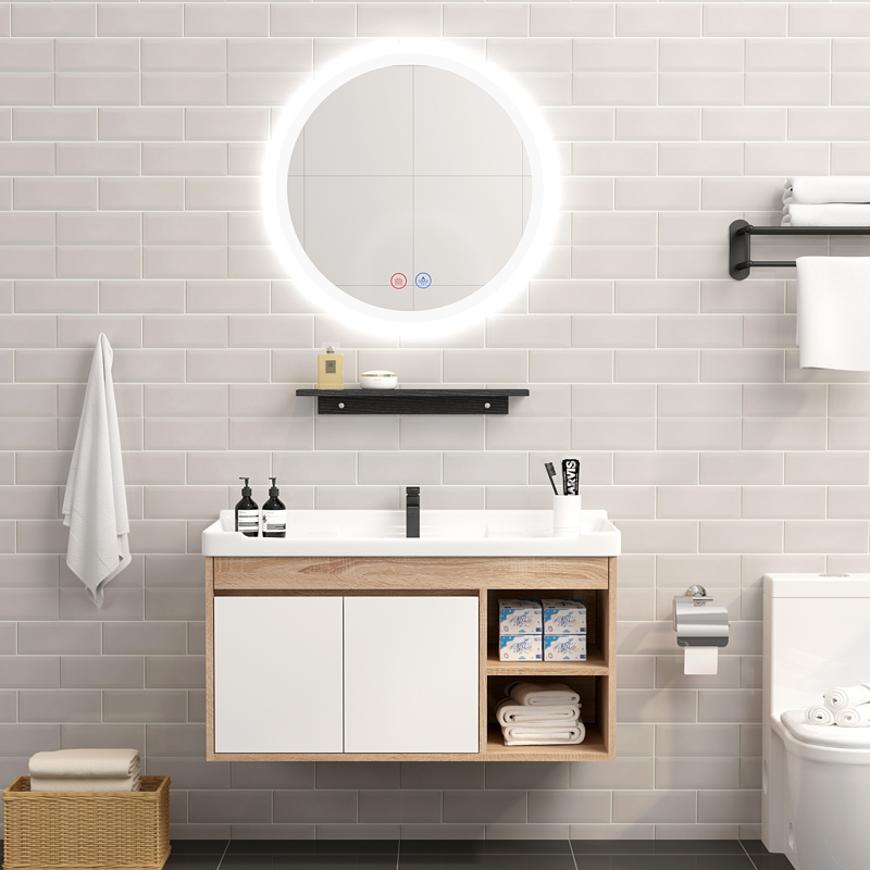 实木浴室柜组合现代简约智能式洗脸盆柜洗手盆柜面盆卫生间洗漱台