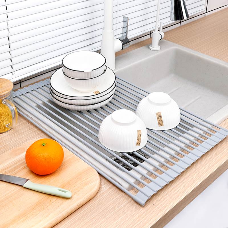 厨房水槽沥水架碗架硅胶可折叠洗碗池碗碟筷收纳架子置物架沥水篮