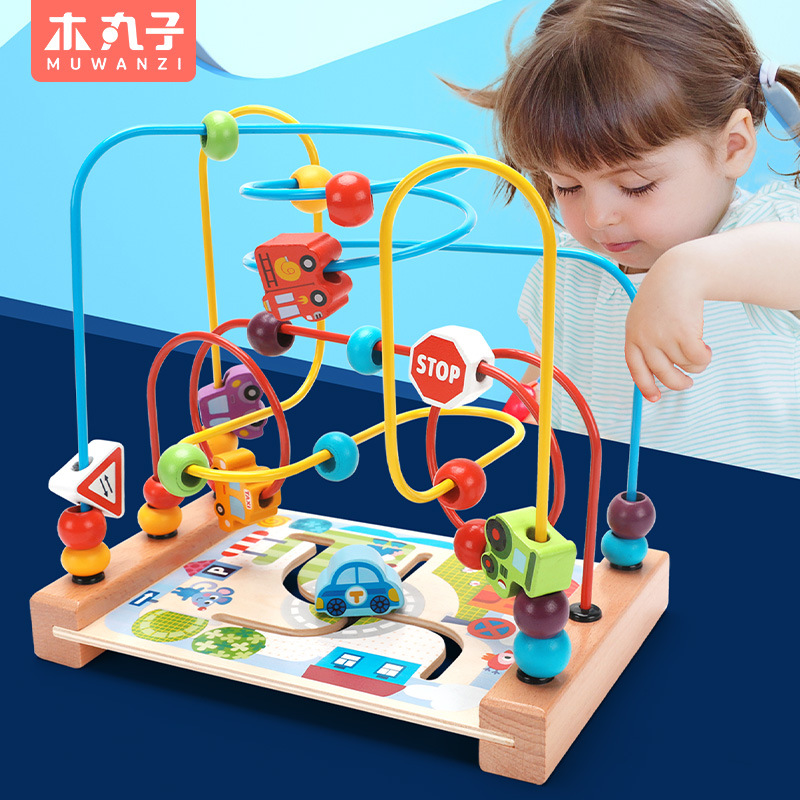 儿童串珠木制迷宫走位卡通交通动物海洋绕珠幼儿园小孩子益智玩具