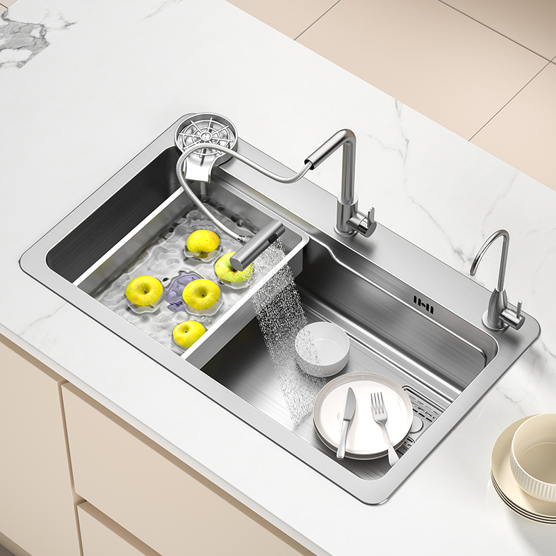 日本司野N2瀑布厨房洗菜盆水槽大单槽家用不锈钢洗碗槽台下洗菜池