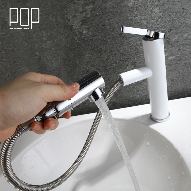 POP卫浴 单孔抽拉式面盆水龙头卫生间洗脸洗手台上盆单孔冷热龙头