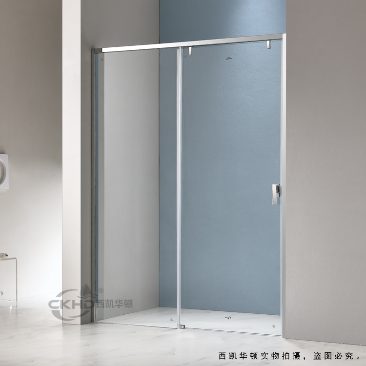 极简缓冲移门淋浴房无下轨不锈钢单移浴室隔断一字形整体推拉屏风