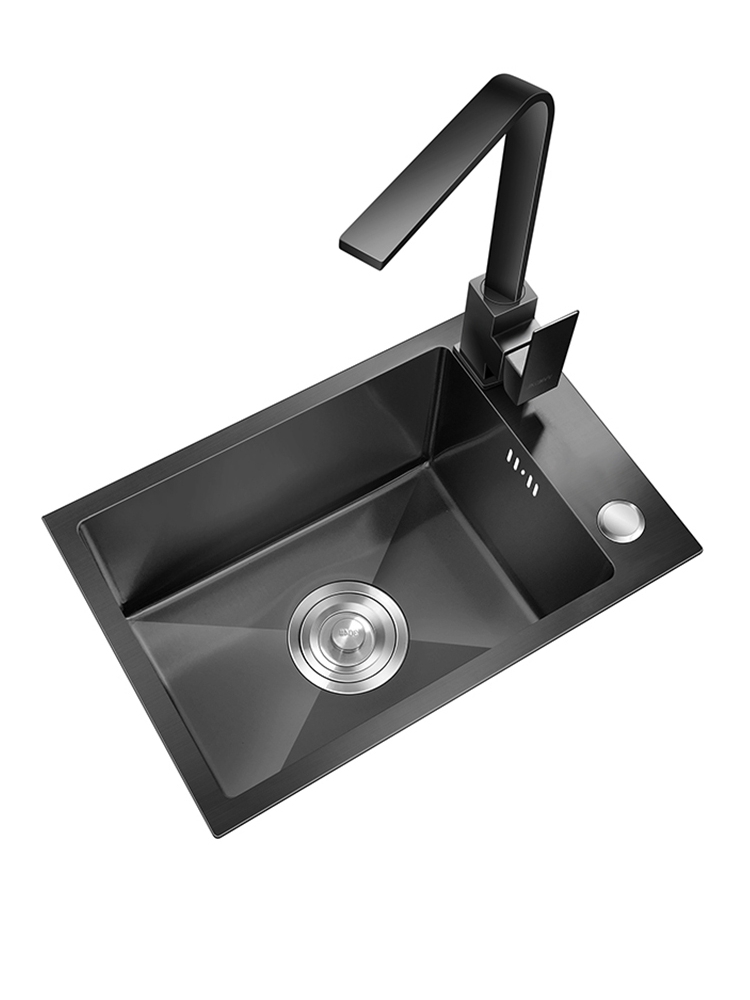 厨房单盆SUS304不锈钢水槽加厚洗菜水盆小单槽黑色纳米手工盆套餐
