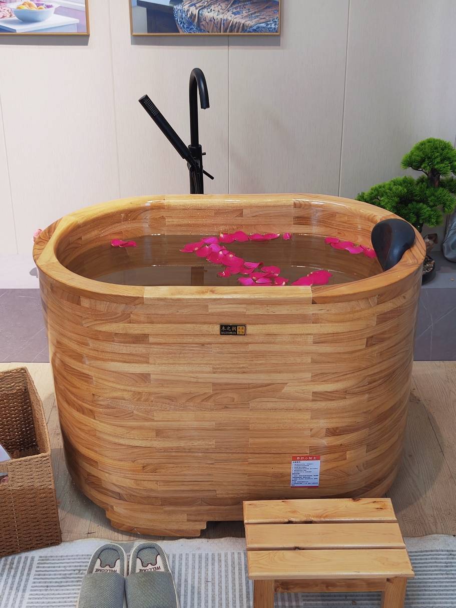 定制木之润木质浴缸泡澡木桶小户型家用坐式独立迷你成人浴桶加高
