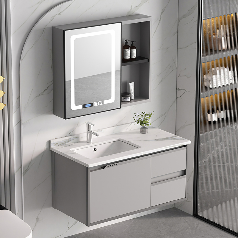 卫生间太空铝浴室柜洗脸盆柜组合小户型一体陶瓷洗手盆家用洗漱台
