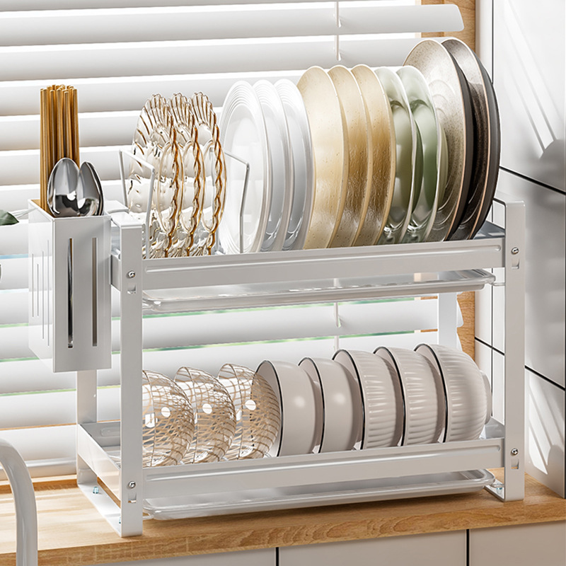 不锈钢碗碟架厨房置物架桌面放碗架沥水架双层台面碗筷窗台收纳篮