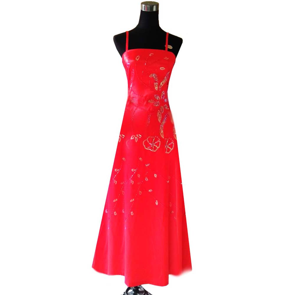 女士夏季小清新红色无袖修身时尚高档纯色吊带晚装表演服断码特价