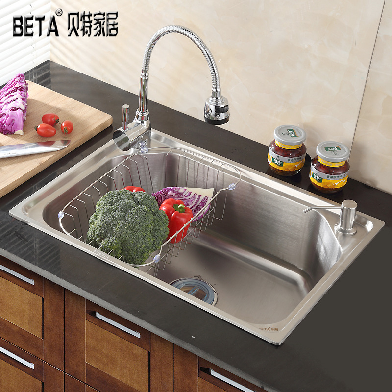 水槽 厨房洗菜盆加厚304不锈钢单槽套餐 加大洗菜池拉丝水槽