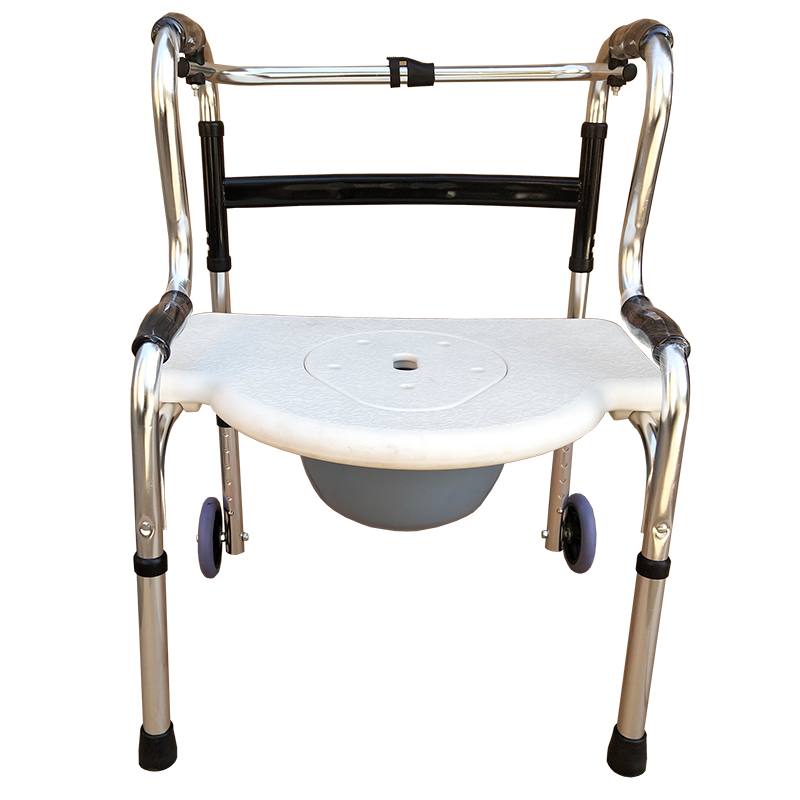 铝合金坐便椅老人助走器带便孔折叠残疾人助行坐便椅助步器带便桶