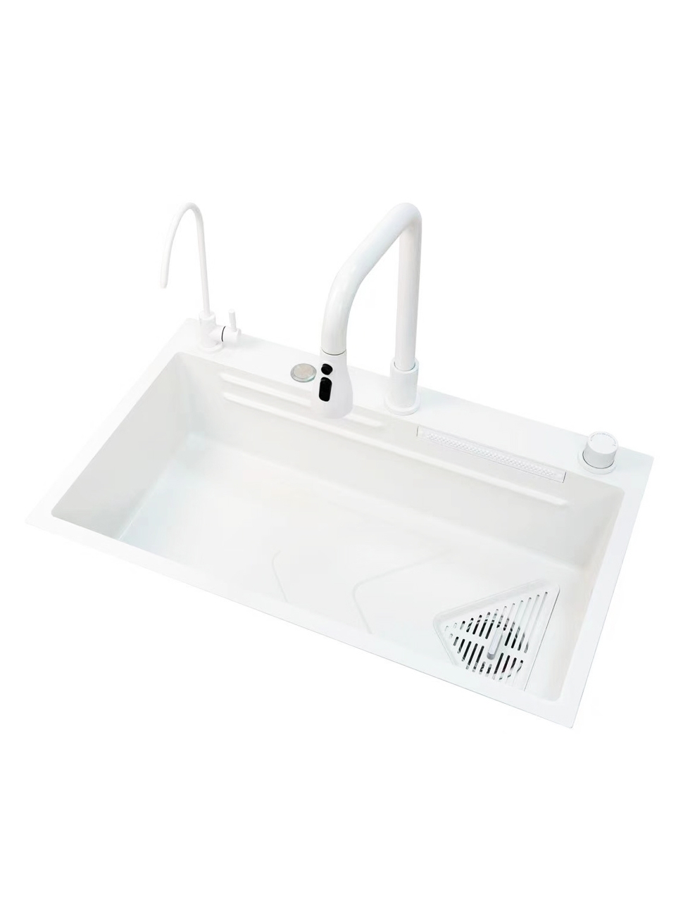 奶油白304不锈钢新款水槽暗装飞雨瀑布厨房大单槽台下盆洗碗槽