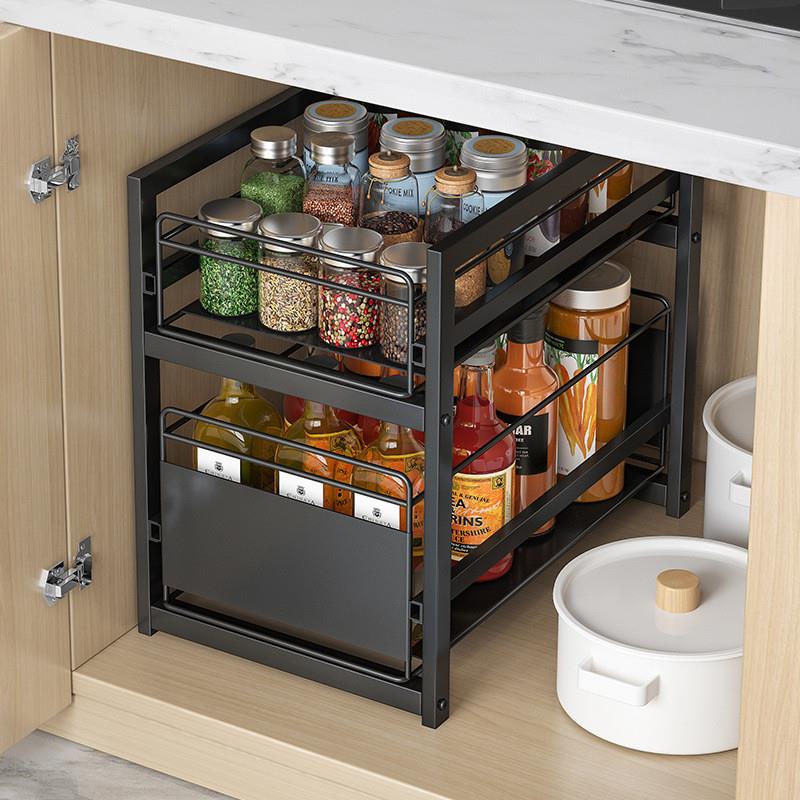 厨房下水槽置物架橱柜内分层收纳架省空间台面多功能抽拉式调料架