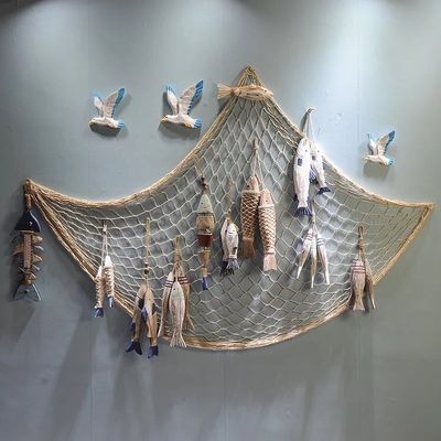 地中海渔网海洋装饰品客厅创意鱼网壁饰酒吧咖啡厅背景墙做旧挂件