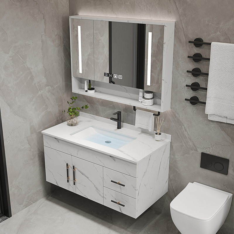轻奢岩板浴室柜组合实木现代简约卫生间洗漱台洗手洗脸盆柜套装