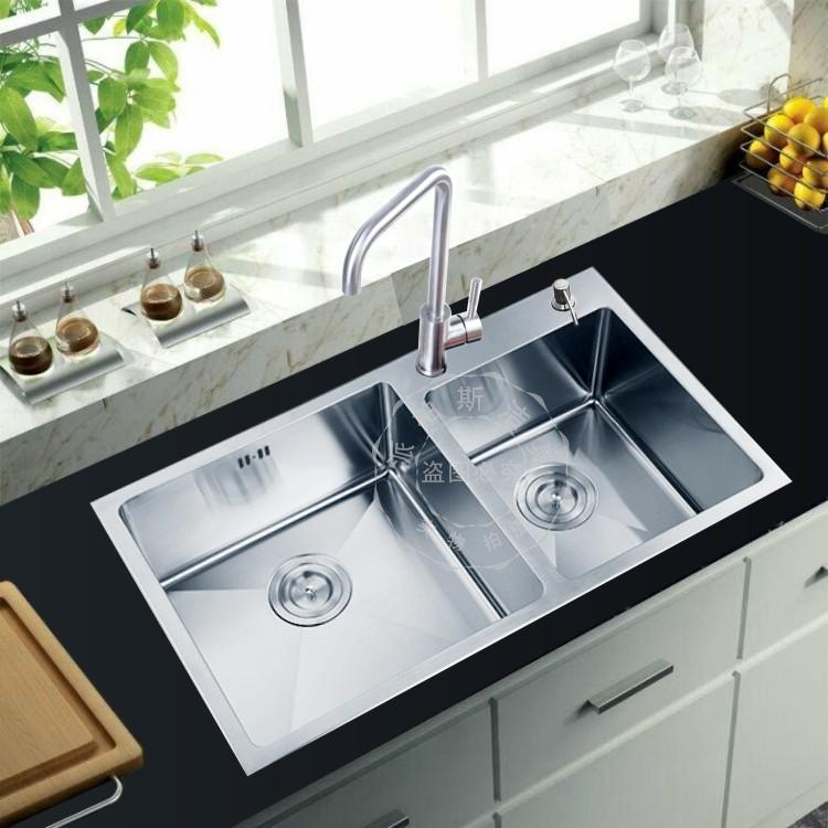 加厚欧式手工双水槽不锈钢水槽双槽厨房洗菜盆洗碗池3mm套餐包邮