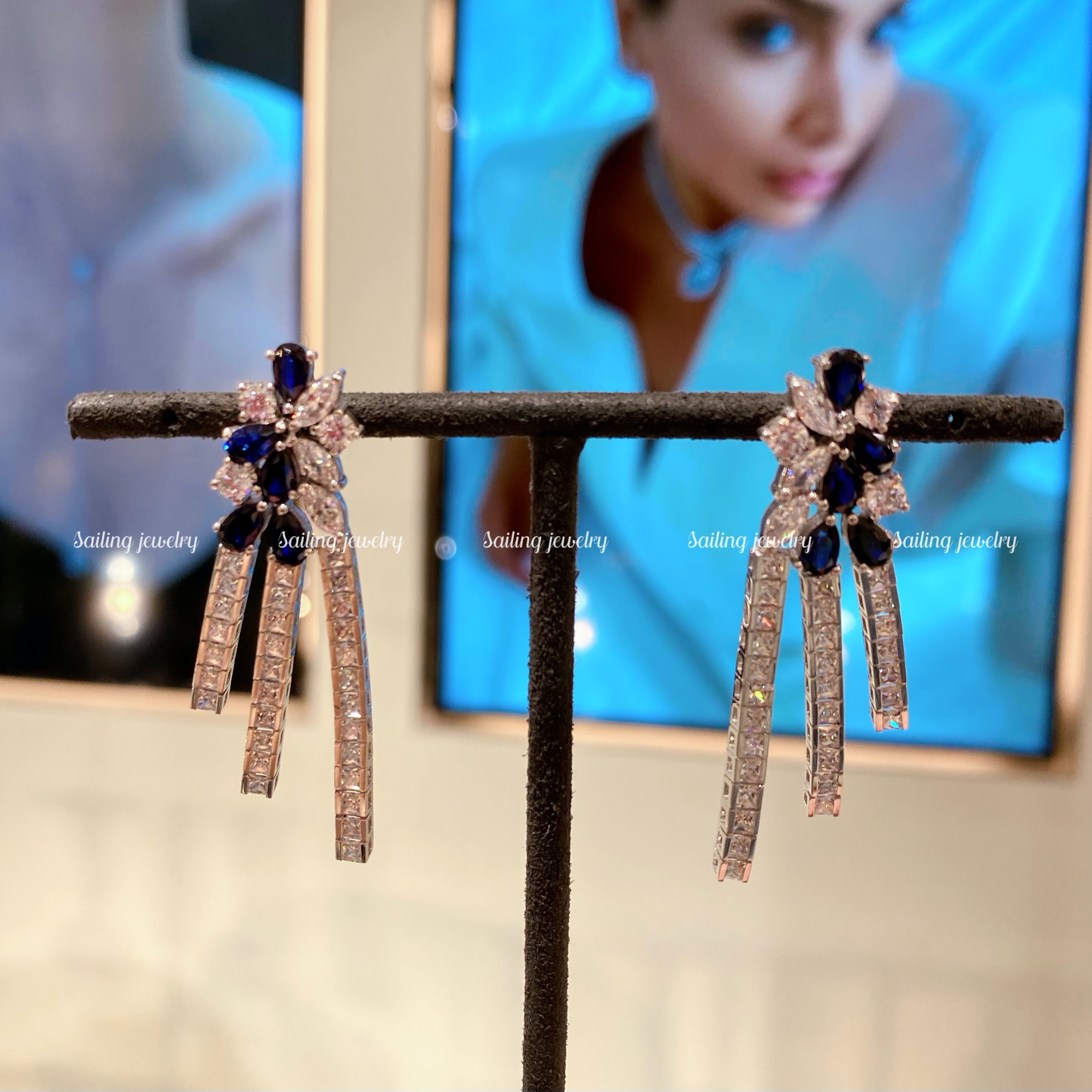香港专柜 英国CARATLONDON 人造钻石 蓝宝石 耳环 欧美风 奢华风